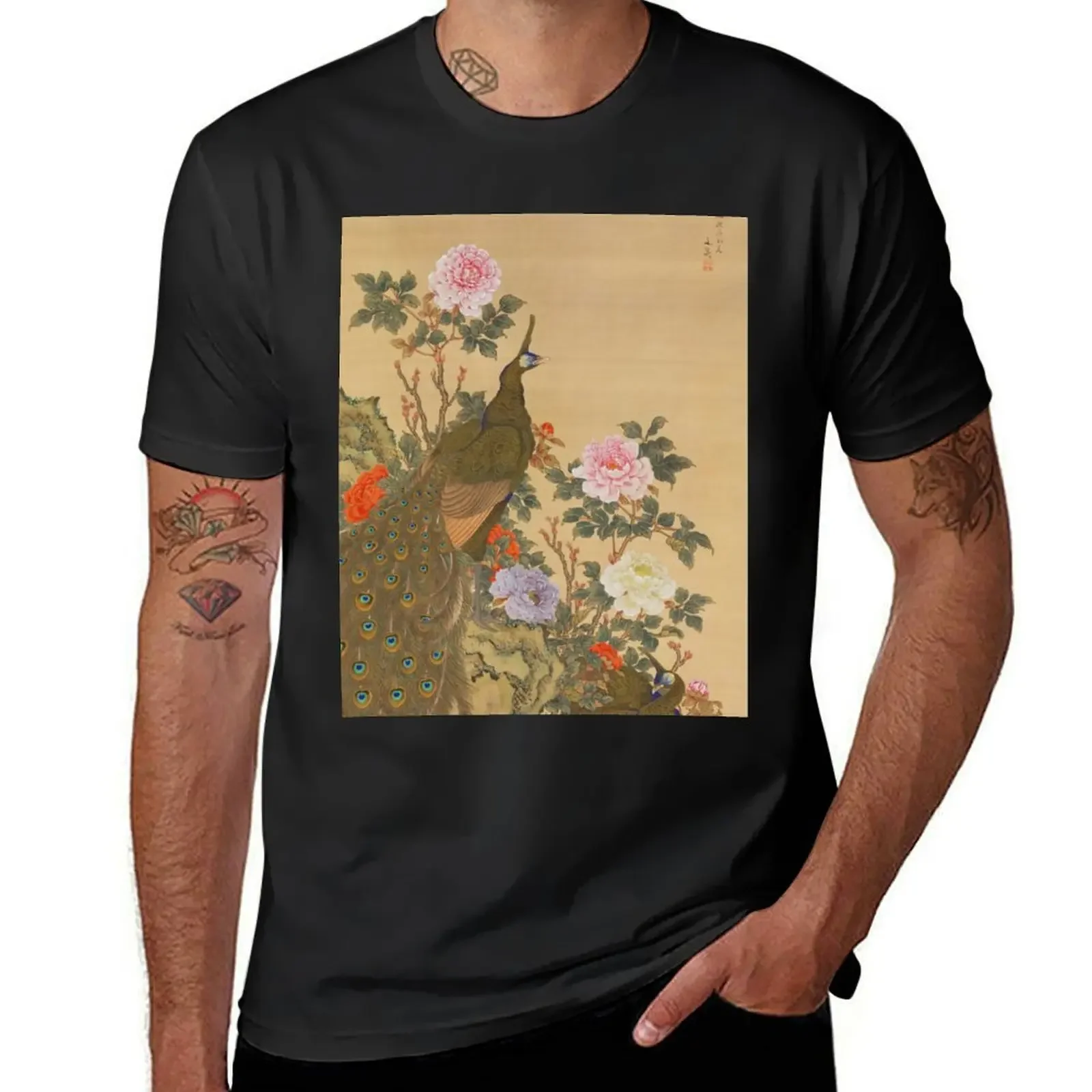 Peacocks and Peonies T-Shirt anime stuff custom t shirt cute tops kawaii clothes sweat shirts, men