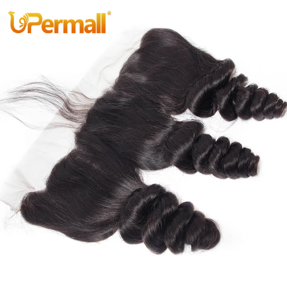 Upermall Cabello Humano Remy 100% ondulado suelto, cierre de encaje prearrancado, suizo, HD, transparente, 13x4, oreja a oreja, parte libre