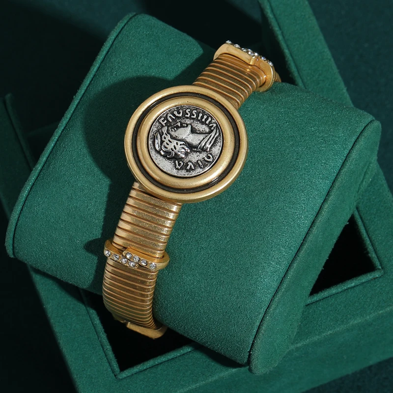 

Vintage Watch Strap Bracelet Ancient Coin Antique Gold Color Bangle Beauty Cameo Rhinestone Jewelry Accessories For Women 2026