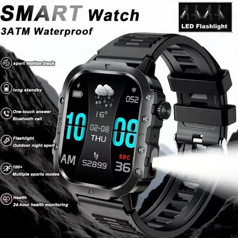 

Flashlight Smart Watch 2.01'' HD Bluetooth Call Smart Watch Men Sports Fitness Tracker Heart Rate Smartwatch for Android IOS