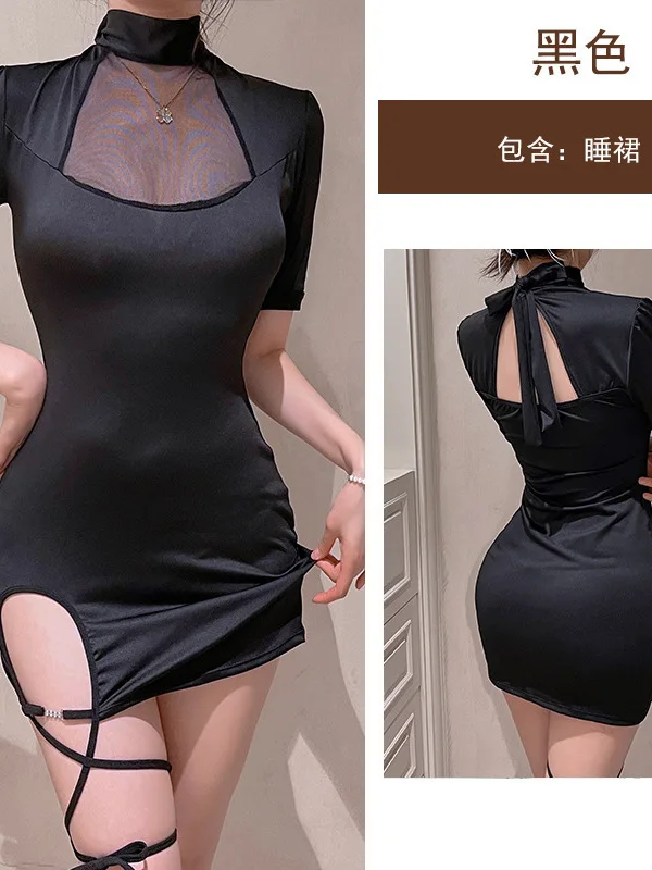 T Shirt Slim Mini Dress Sexy Strap camicia da notte prospettiva Hot Nightclub Charm Dress elegante 2024 nuove donne coreane dolci BO7E