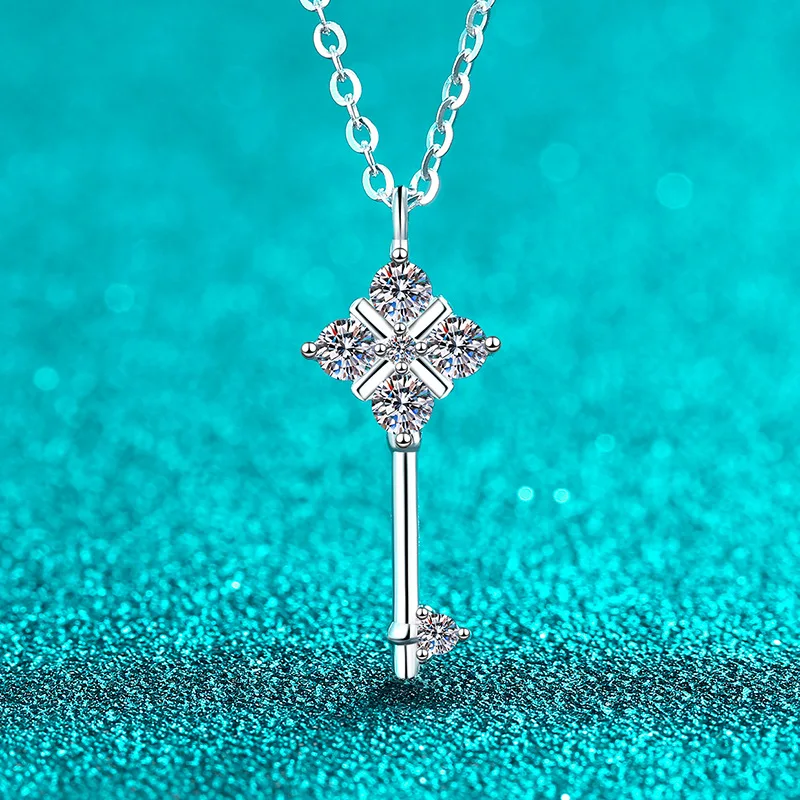 

Пройти тест на бриллианты, стерлинговое серебро 925, полное муассанитовое ожерелье, креативный кулон-ключ, простой изысканный тренд, модные украшения