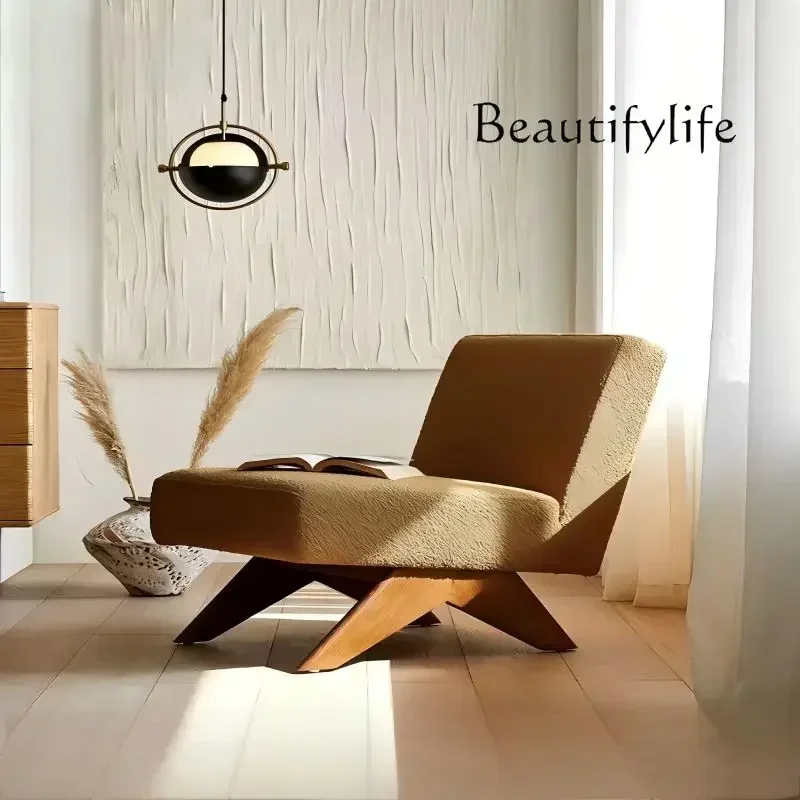 

A G HWabi Sabi Chinese Antique Armless Sofa Chair Solid Wood Single Chair Fabric Balcony Backrest Leisure Chair