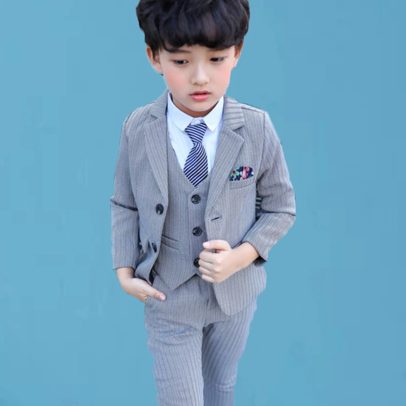 Korea Boys Jacket Vest Pants 3PCS Wedding Suit Gentleman Kids Birthday Performance Dress Children Enfant Garcon Mariage Costume