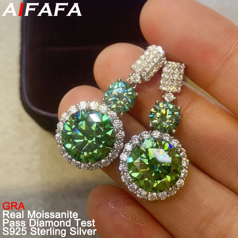 

AIFAFA 12 Carat Real Green Moissanite Earrings for Women Sparkling Lab Diamond Gemstone Ear Stud S925 Solid Silver Jewelry GRA