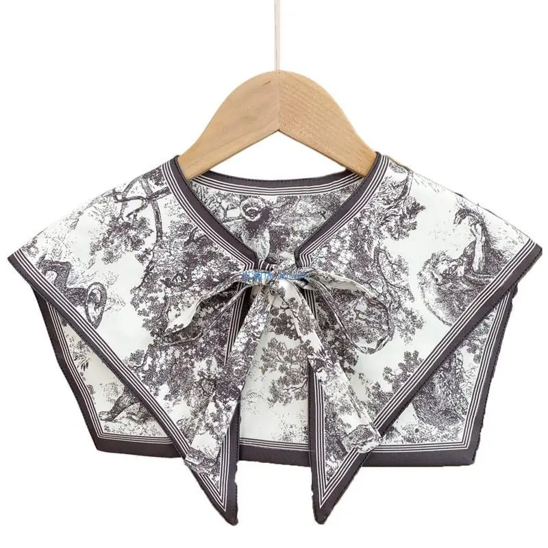 D0UD المرأة وشاح حريري طوق قابل للفصل خمر غابة الأسد طباعة شال التفاف الرأس #2