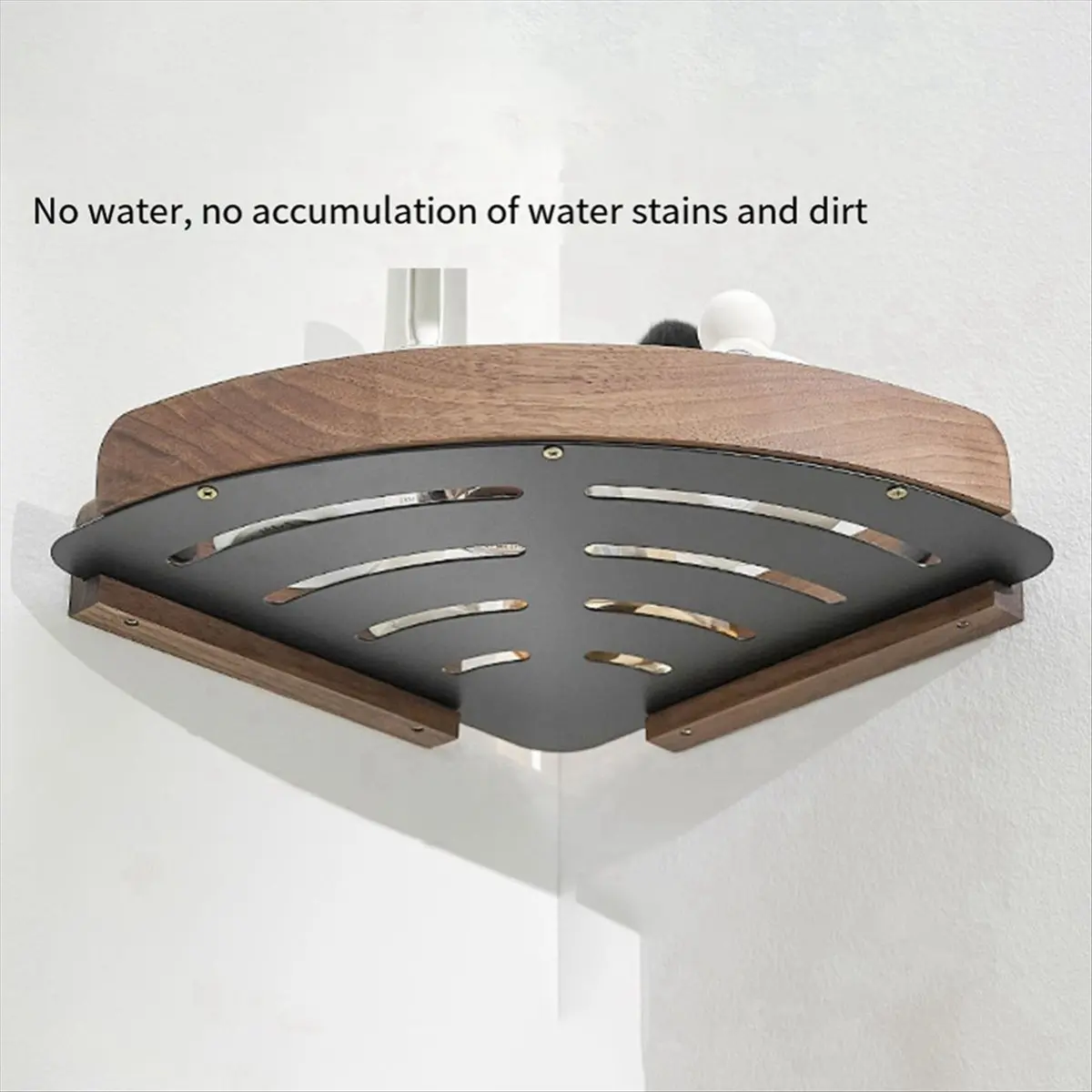 

A72P Walnut Wood Bathroom Shelves Wall Mounted Shower Corner Storage Shelf Kitchen Organizer Rack