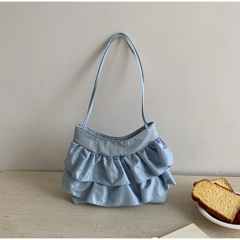 Kuchenrock-Stil Gerüschte Damen-Schultertasche, Koreanische Plissierte Umhängetasche, Leichte Süße Elegante Handtasche – Detail 13