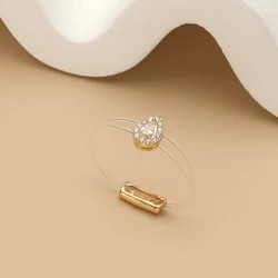 New ring for women fashion girl Sweet Sparkling Waterdrop Zircon Invisible Transparent line Brass Ring Trendy Jewelry Accessory