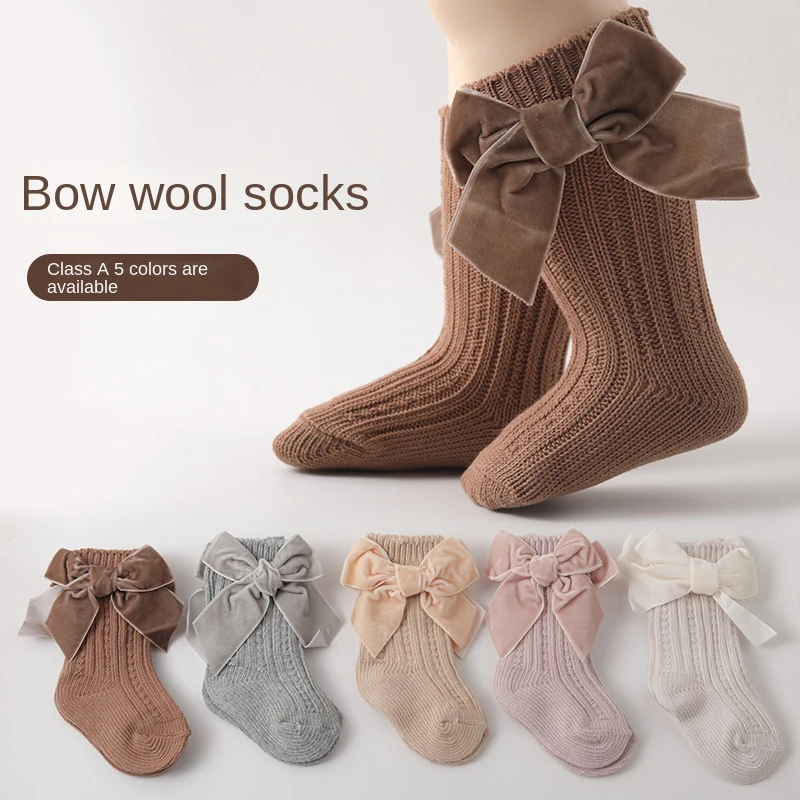 Baby Socks Newborn Infant Boys Girls Spanish Big Bow Socks Princess Plush Kids Autumn Winter Warm Socks Cotton Children Clothes