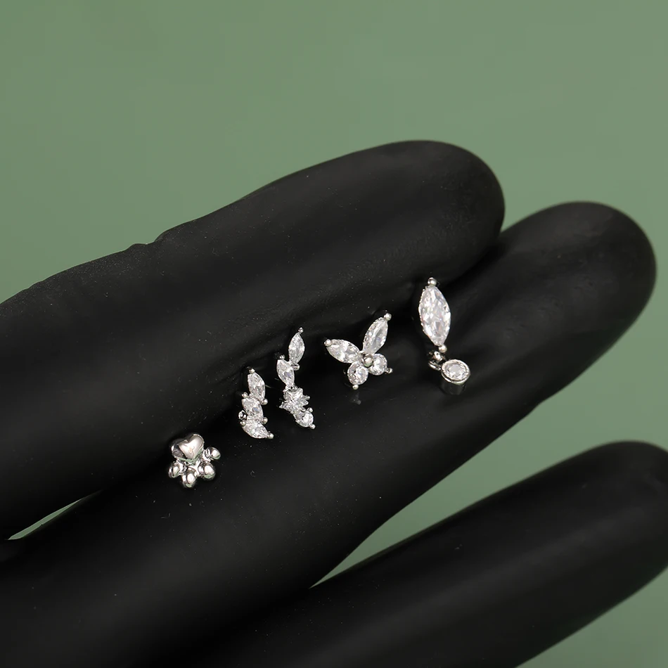 1 Stück Edelstahl Blumen-Zirkon Helix-Ohrstecker für Frauen, Innengewinde-Labret-Ohrstecker, Lippenring, Körperschmuck – Detail 4