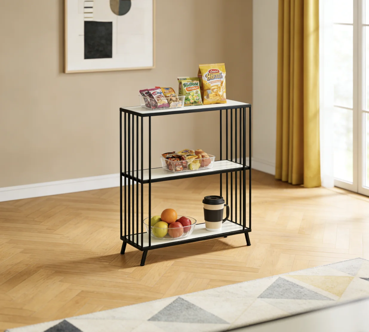 

Open Rack Standing Type Double Tier Iron Metal Durable Eco-Friendly Display Stand Living Room Suitable Toy Storage Shelves Units