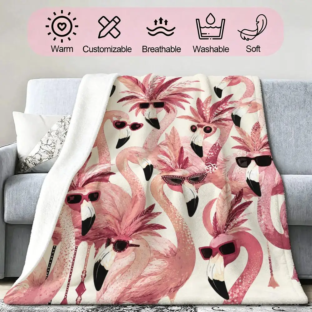 Flamingo Gift for Women Throw Soft Cozy Flannel Blanket for Couch Sofa Bed, Mid-Century Modern Art Lover Gift