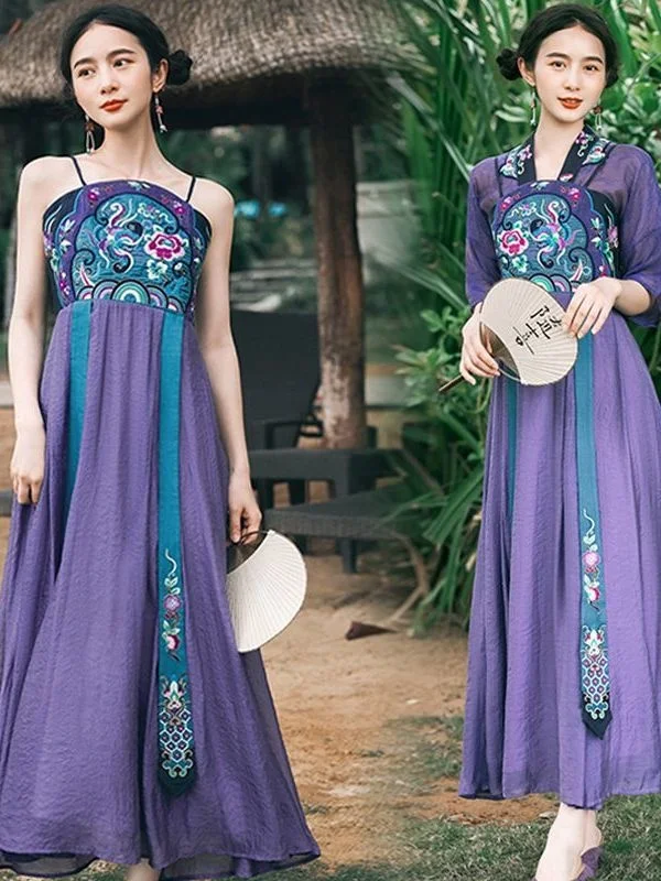 2pc Set Women Retro Purple Fairy Dress Chinese Style Traditional Hanfu Cosplay Costume Party Dress Cute Princess Dress