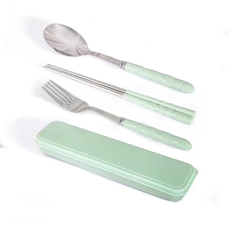

1set Stainless Steel Portable Tableware Kit Forks Spoons Chopsticks Three Piece Set Outdoor Travel Flatware Kit Home Accessories