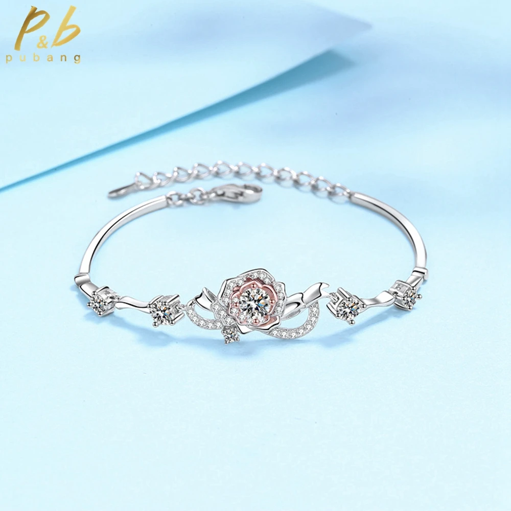 

PuBang Fine Jewelry Real 925 Sterling Silver Moissanite Diamond Cocktail Bracelet for Women Anniversary Party Gift Free Shipping