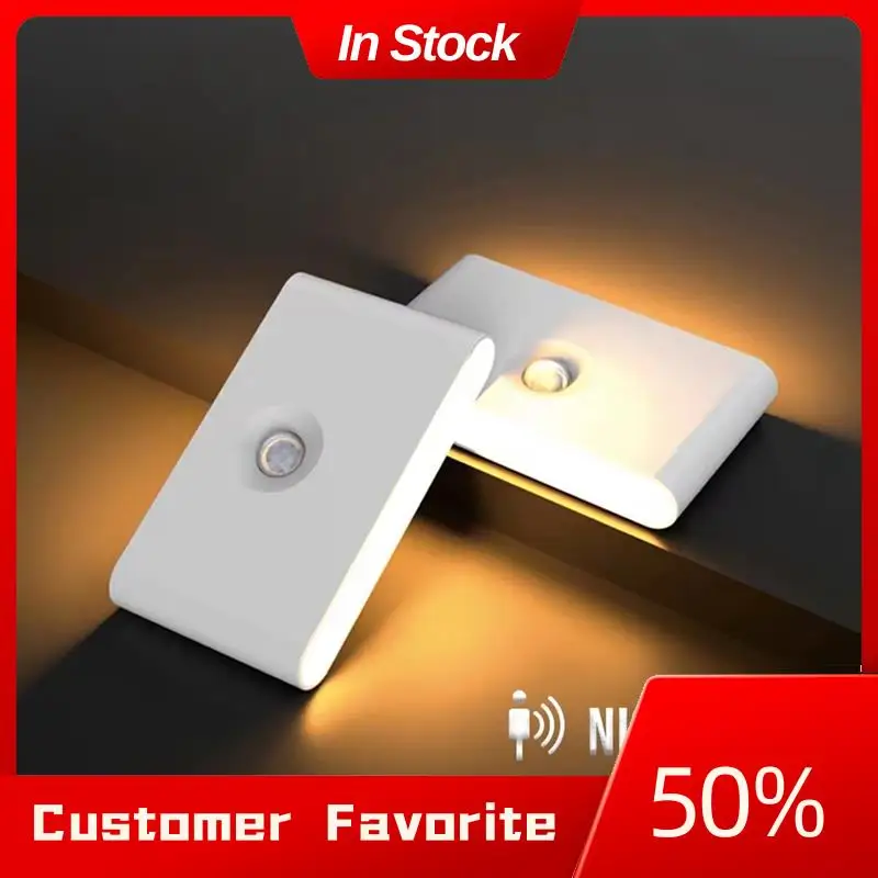 AT03 Sensor de movimiento recargable superior luz LED nocturna inteligente protección ocular lámpara de noche para dormitorio pasillo iluminación de gabinete