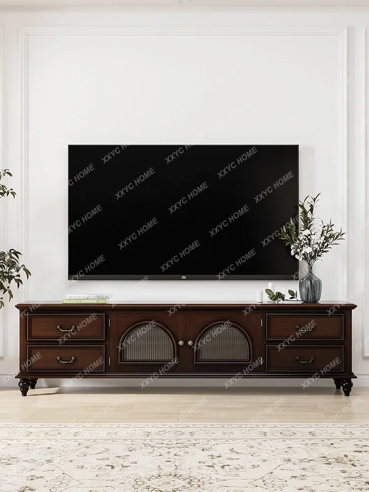 Country TV cabinet new solid wood retro living room home floor storage locker