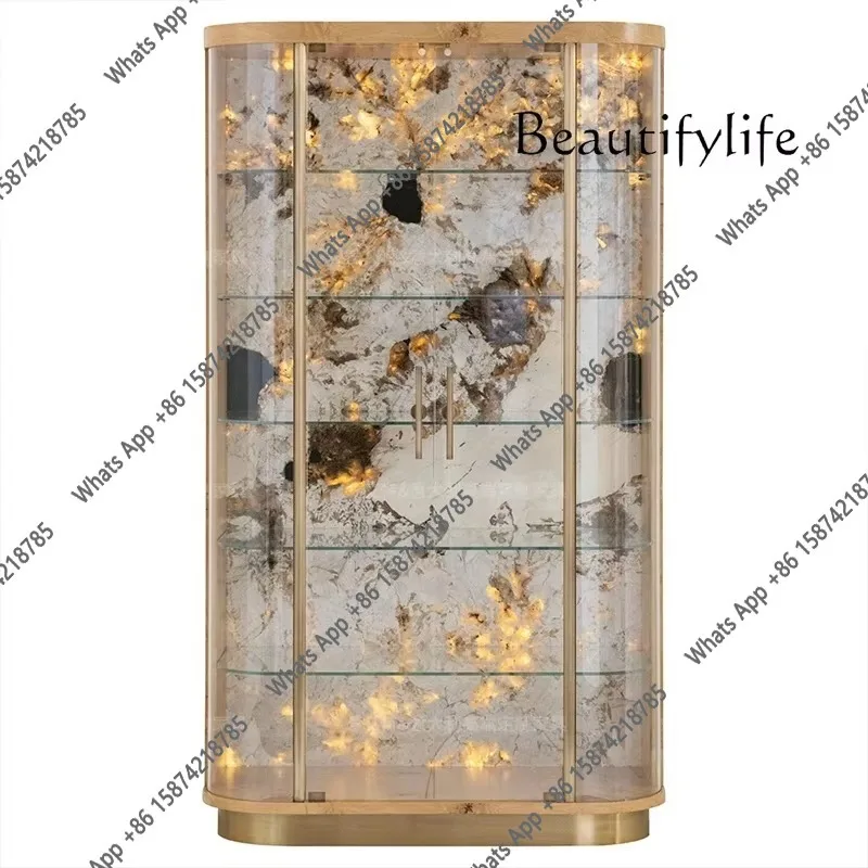 X40 Italian Light Luxury Wine Cabinet Arc Glass Display Cabinet High-end Luxury Villa Locker Luminous Back Plate Decorative Cabi
