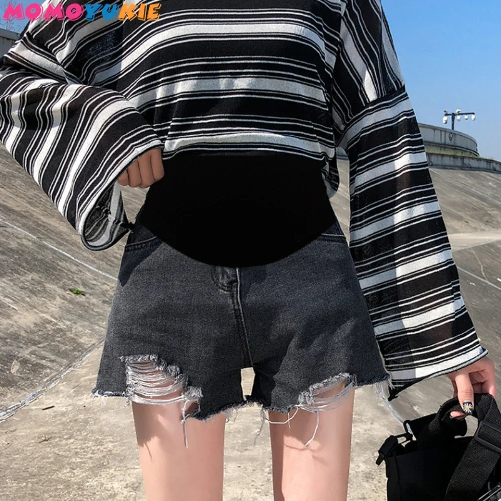 

maternity Clothes for pregnant women rippe denim shorts summer pregnancy pants woman women's clothing 2022 jeans grossesse