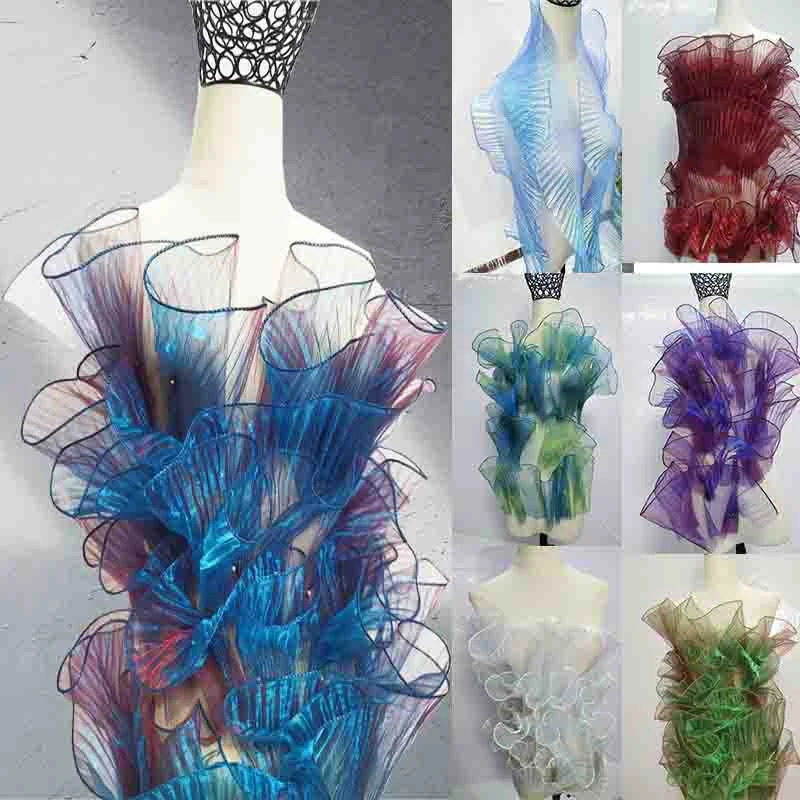 100x15cm Mermaid Pleated Magic Wedding Big Wave Lace Fabric Stage Decors DIY Women Dress Suit Diy Sewing Material New
