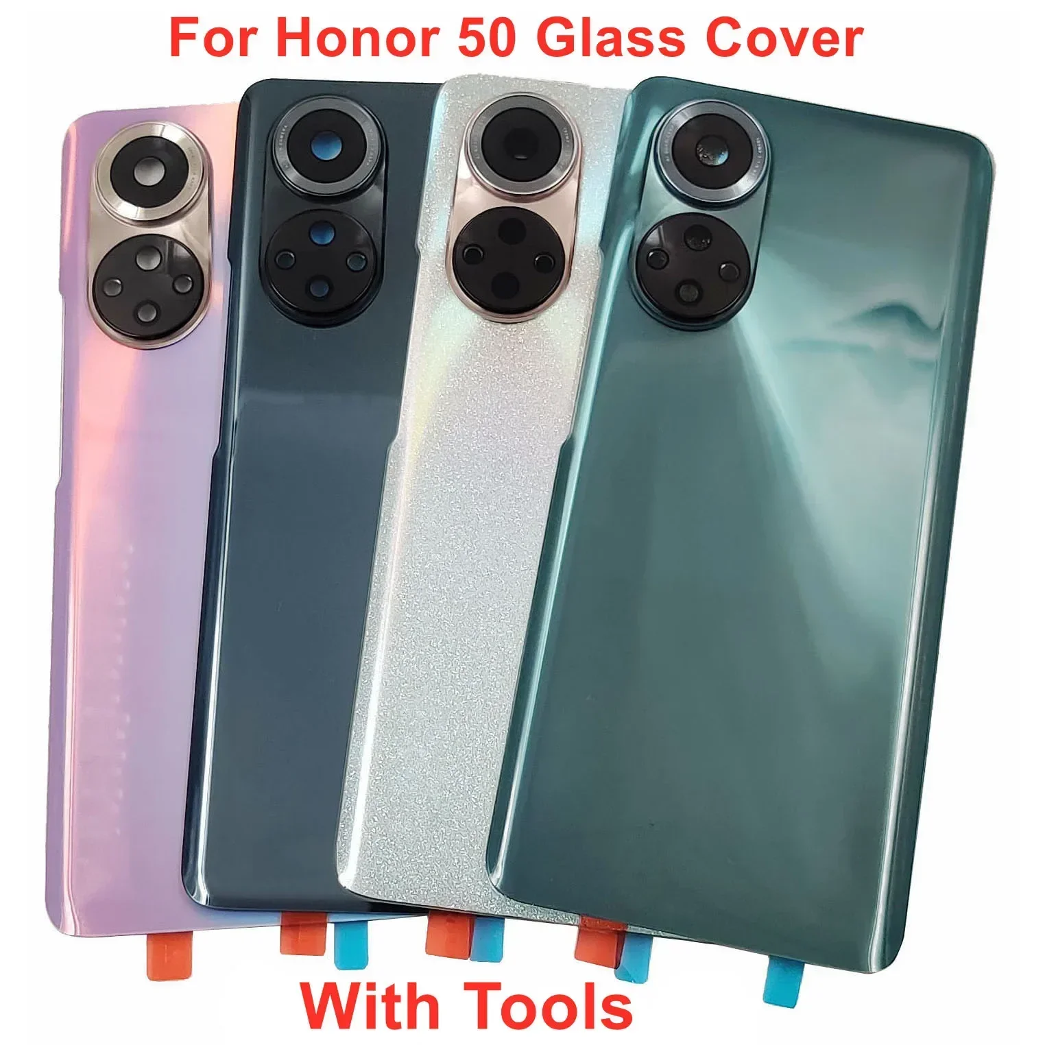 A+++ Glass Back Lid Door For Huawei Honor 50 Hard Battery Cover Rear Housing Panel Case Shell With Camera Lens Adhesive Glue