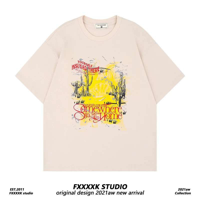 

Оригинальная винтажная футболка FXK с принтом «Остров», свободного кроя, для женщин и пар, летняя мода INS