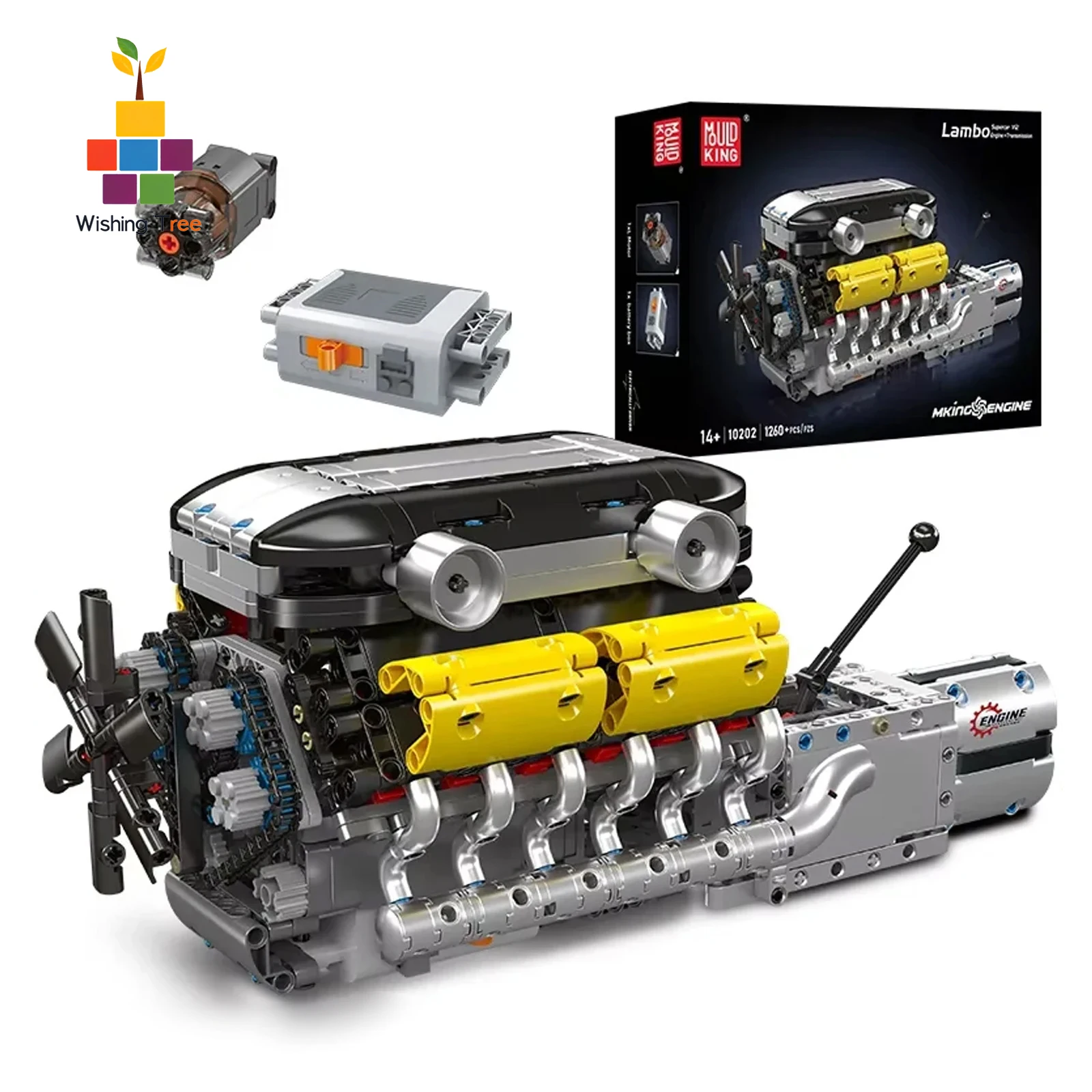 Mould King 10202 V12 Engine Building Blocks - Motorized Supercar Model with Transmission for Kids & Adults