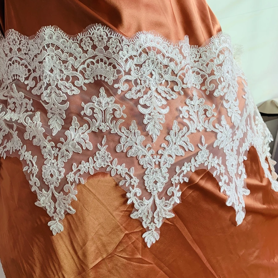 35CM Wide Ivory Color Black, Navy, Rayon Embroidery Tulle Mesh Lace Trim for Dress Wholesale 2021 Luxury!