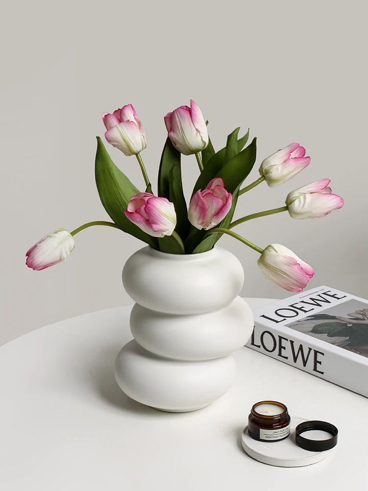 

Beihanmei Nordic minimalist pure white vase decoration art circle flower ware living room flower arrangement foyer home decorati