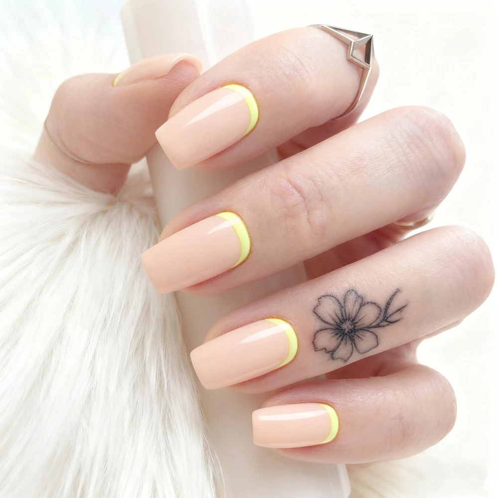 

Acrylic French Fake Nails With Glue Long Square Shaped False Nails Press Ons For Woman DIY Manicure Wholesale Kits