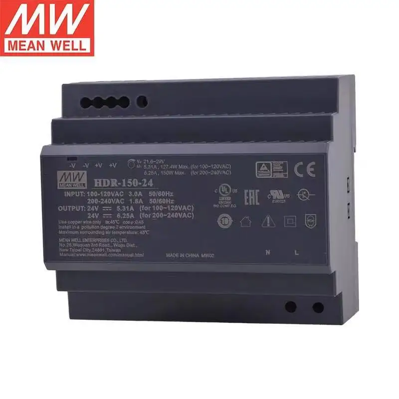 

Tai Wan MeanWELL HDR-150-24 24V Single Output Industrial DIN Rail Power Supply Brand New Original Authentic AC-DC Ultra Slim