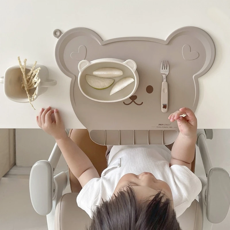 Kids Placemats Bear Silicone Baby Placemats with Catching for Kids Toddler Children Non-SlipBaby Mats