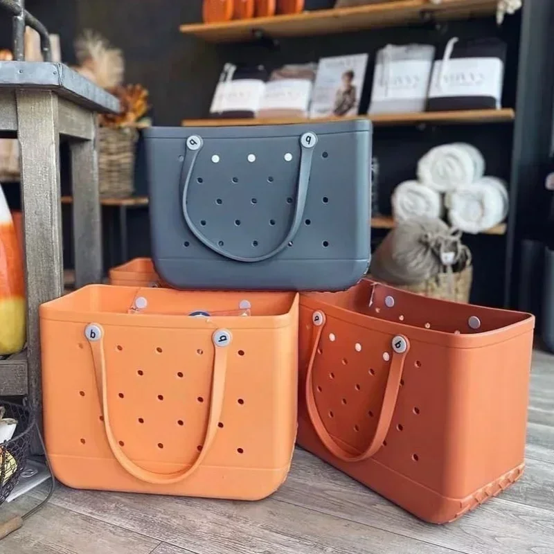 

EVA Beach Bag and 9pcs Melody Charms Large set Waterproof Beach Travel Picnic Storage Basket Women Shopping Handbag EVA Tote Bag