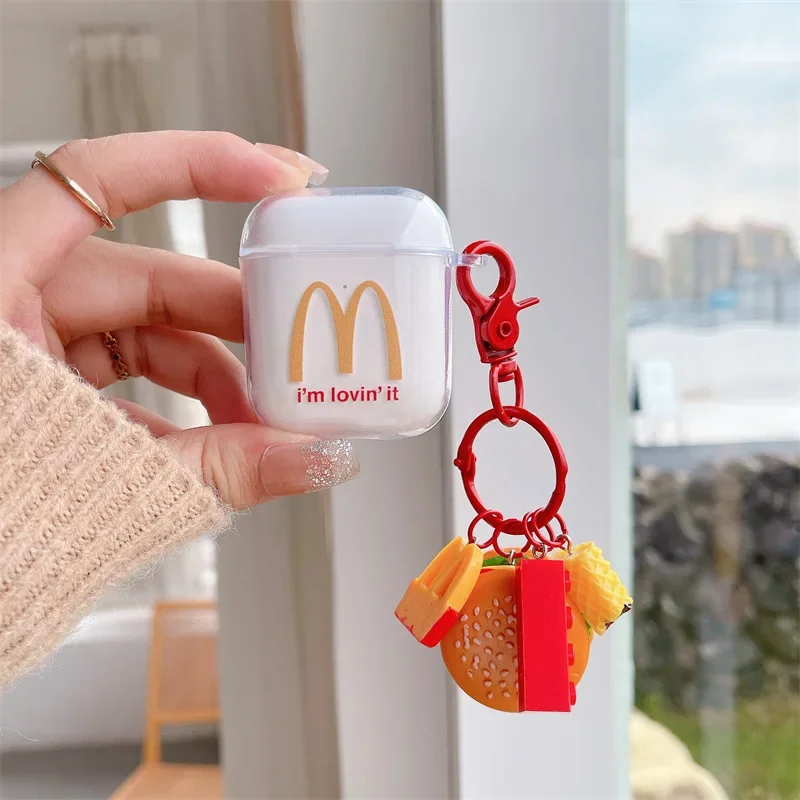 Custodia con ciondolo per hamburger carino per AirPods 4 Airpod 1 2 3 Pro Pro2 auricolari Bluetooth scatola di ricarica custodia protettiva per auricolari