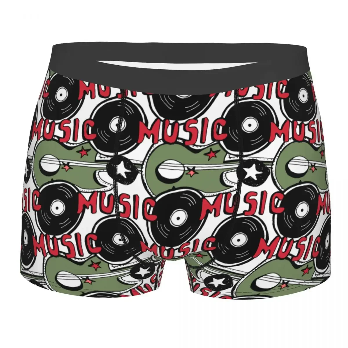 Men Boxer Briefs Shorts Panties Rock N Roll Punk s Vinyl Records Guitars Breathable Underwear Male Sexy Underpants