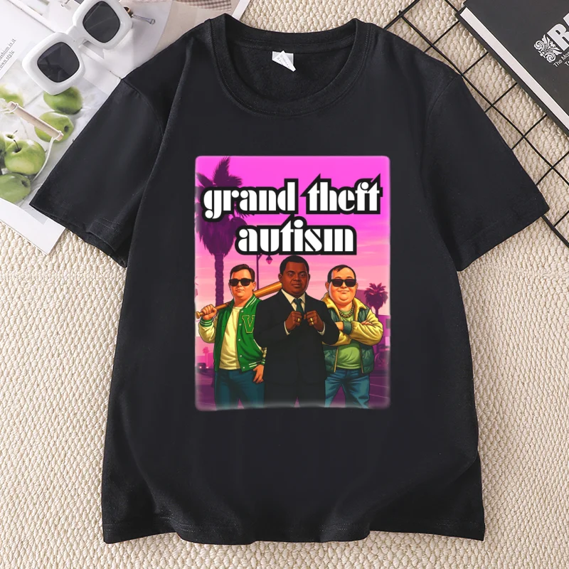 Grand Theft Autism Graphic T Shirts Men Women Causal Cotton Short Sleeve Round Neck Printed Tshirts Loose Streetwear