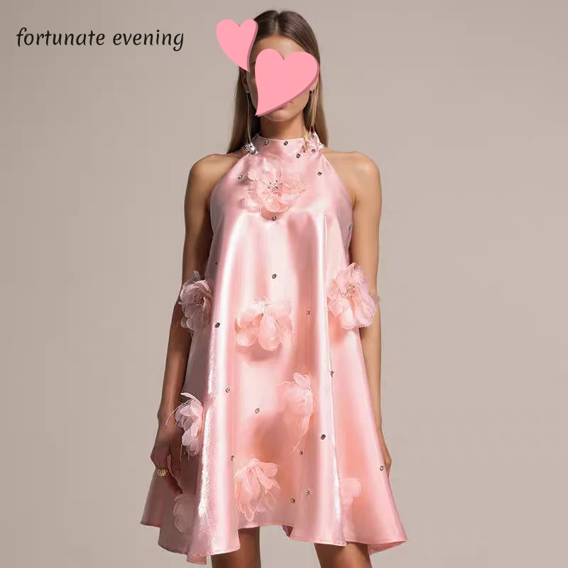 

Fortunate Evening Elegant Vintage Sweet Pink Flowers Crystal Feathers Customized Formal Occasion Prom Dress Evening Party Gowns
