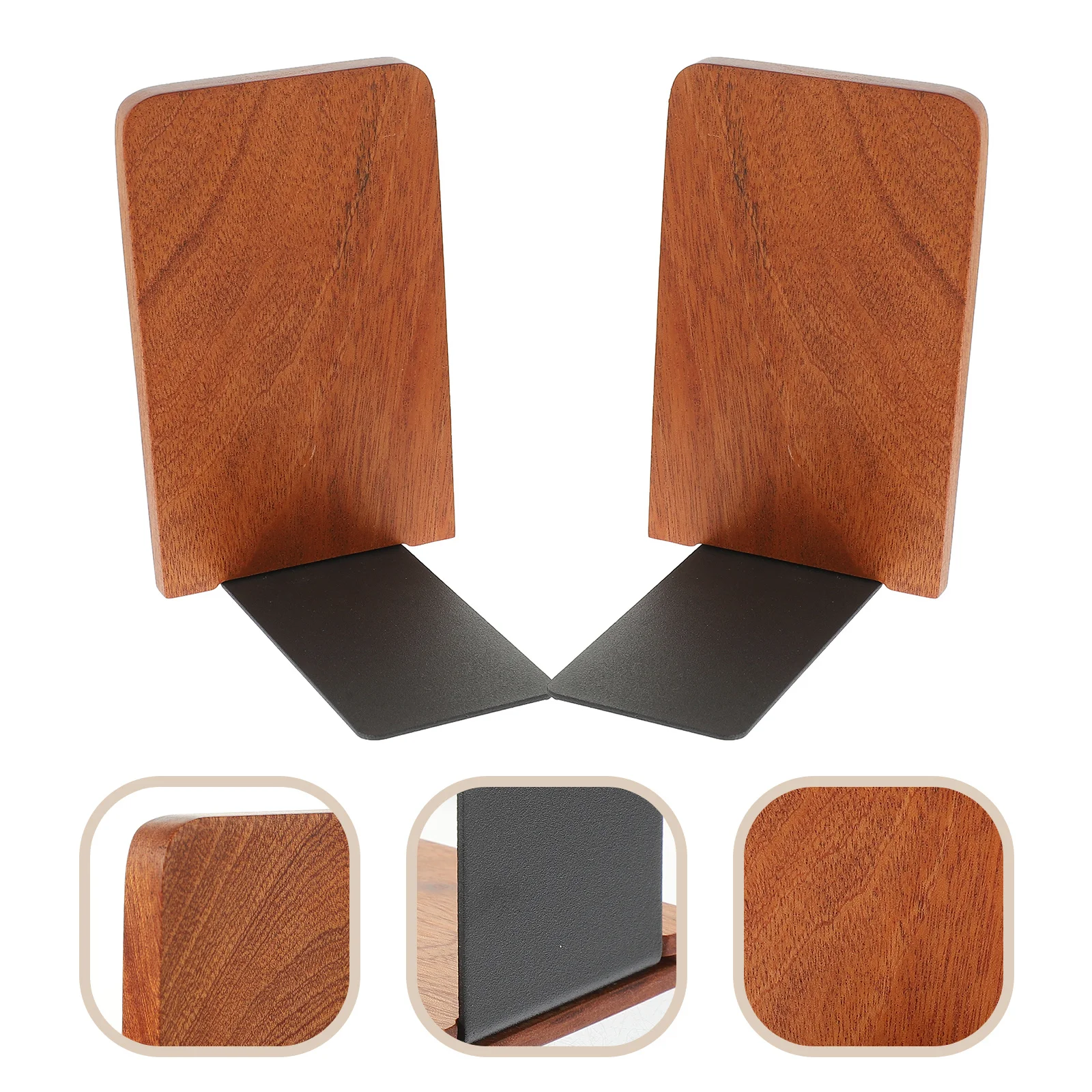 

2Pcs Wood Metal Base Bookends Practical Desktop Book Holders Office Study Book Organizers Bookends Metal Base Bookstand