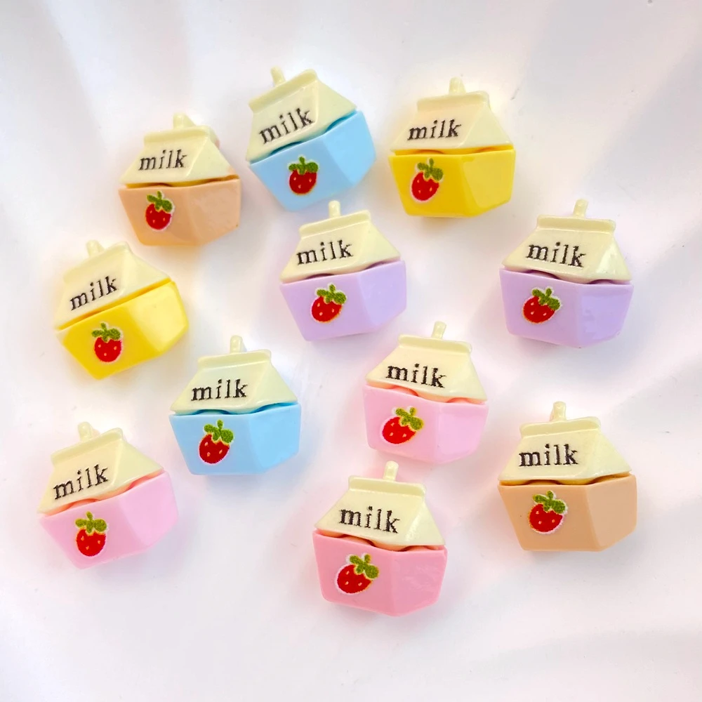 20Pcs New Cute Mini Cartoon Strawberry Milk Resin Flatback Ornament Jewelry Making Manicure Hairwear Accessorie