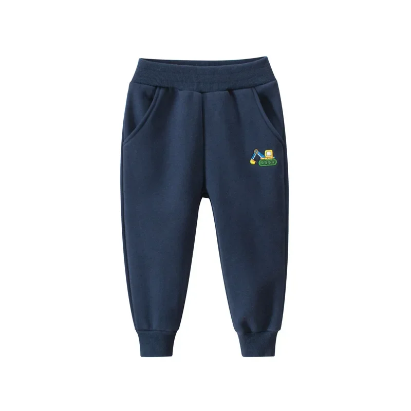 Pantalones de chándal de terciopelo para niños, pantalones bombachos deportivos con excavadora de dibujos animados de invierno 2025, pantalones