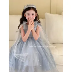 New Girls Summer blue beautiful Dress Childrens Fashionable Sweet and Elegant Princess Dress Kids Designable