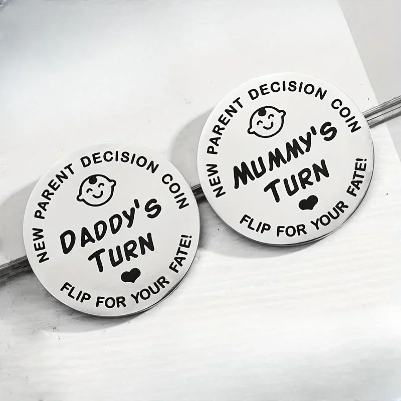 1 Uds. Regalo divertido para bebé, moneda de decisión para nuevos padres, regalos de embarazo de doble cara, regalos para papá, mamá, por la primera vez para ser papá, mamá