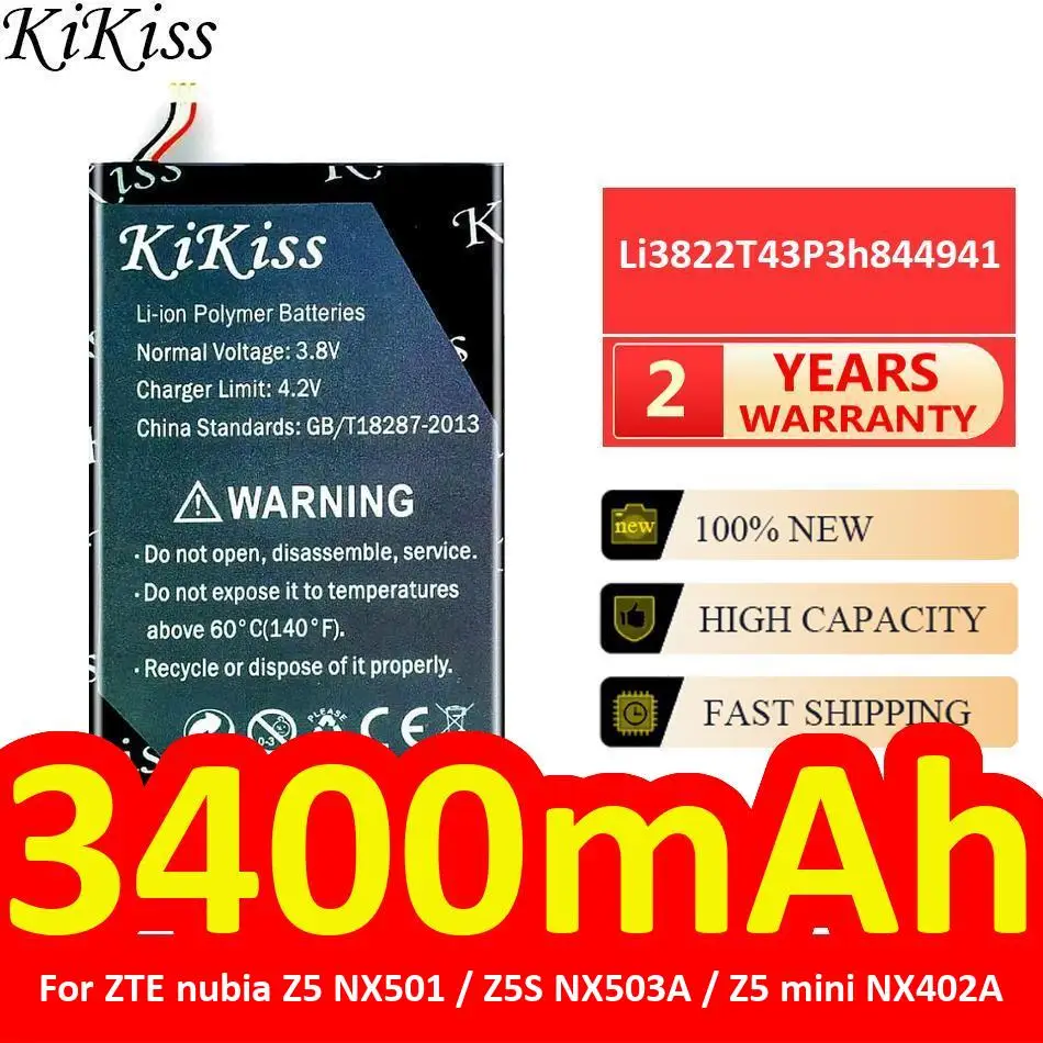 

Safe 3400Mah Mobile Phone Battery Li3822t43p3h844941 For Zte Nubia Z5 NX501 Z5S NX503A Mini NX402A