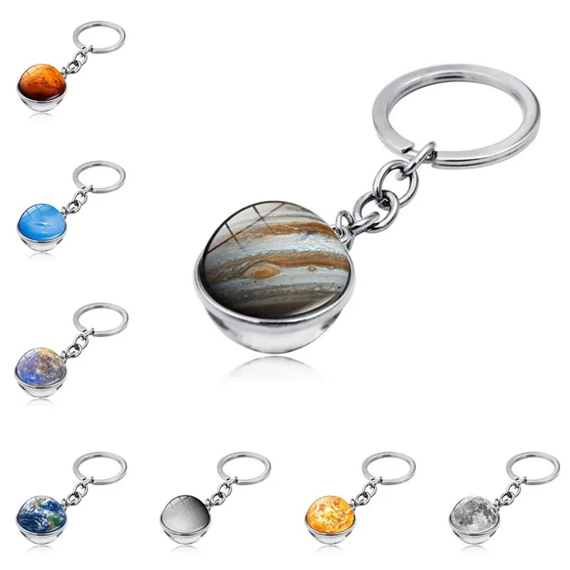 pluto keychain Keyring Moon Earth Saturn Jupiter Mercury Pluto Double Side Glass Ball Key Chain Ring