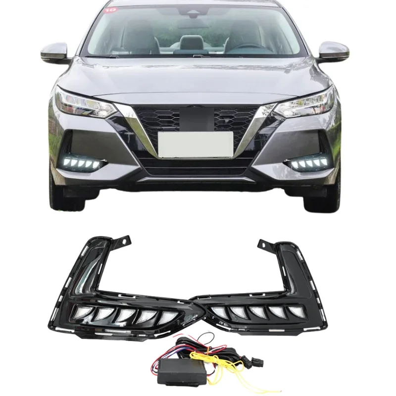 

For Nissan Sentra Sylphy 2020-2022 Daytime Running Lights LED DRL Turn Signal Fog Lamp Daylights 3 Colors Car Accessories 12V