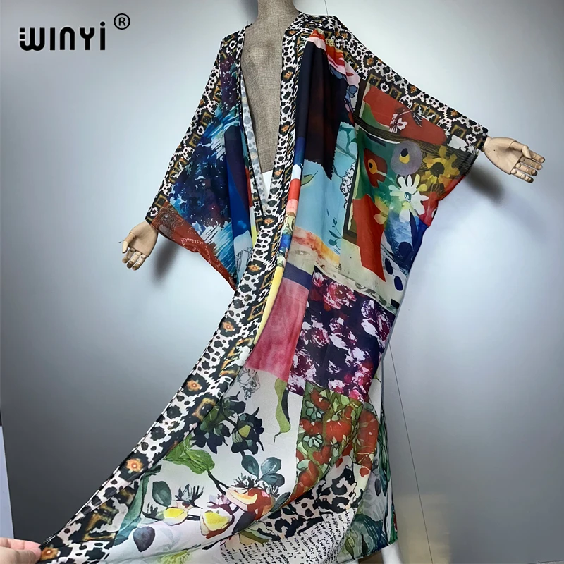 WINYI Africa boho print Kimonos loose dresses for woman Cardigans beach outfits kaftan beach cover up evening dress maxi coat