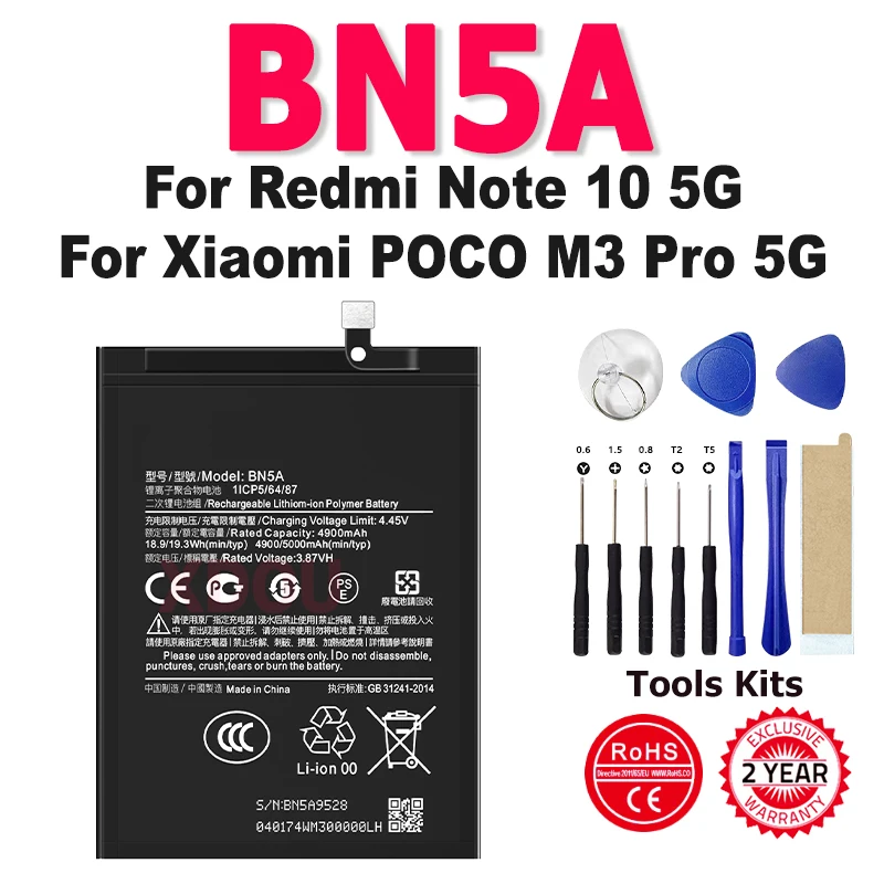 BN5A Battery For Xiaomi Redmi Note 10 5G POCO M3 Pro 5G Mobile PHONE Replacement Batteria Battery Batteries + Kit Tools