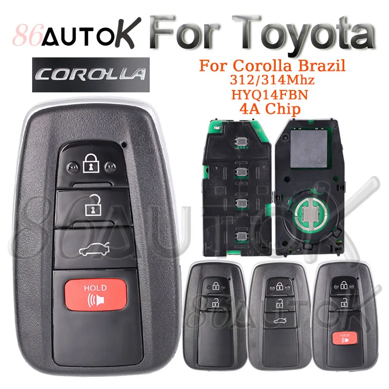 Car Remote Control Key for Toyota Corolla 231451-2000 HYQ14FBN 4A Chip 312/314MHz For Brazil 2019 2020 2021 2022 Smart Car Key