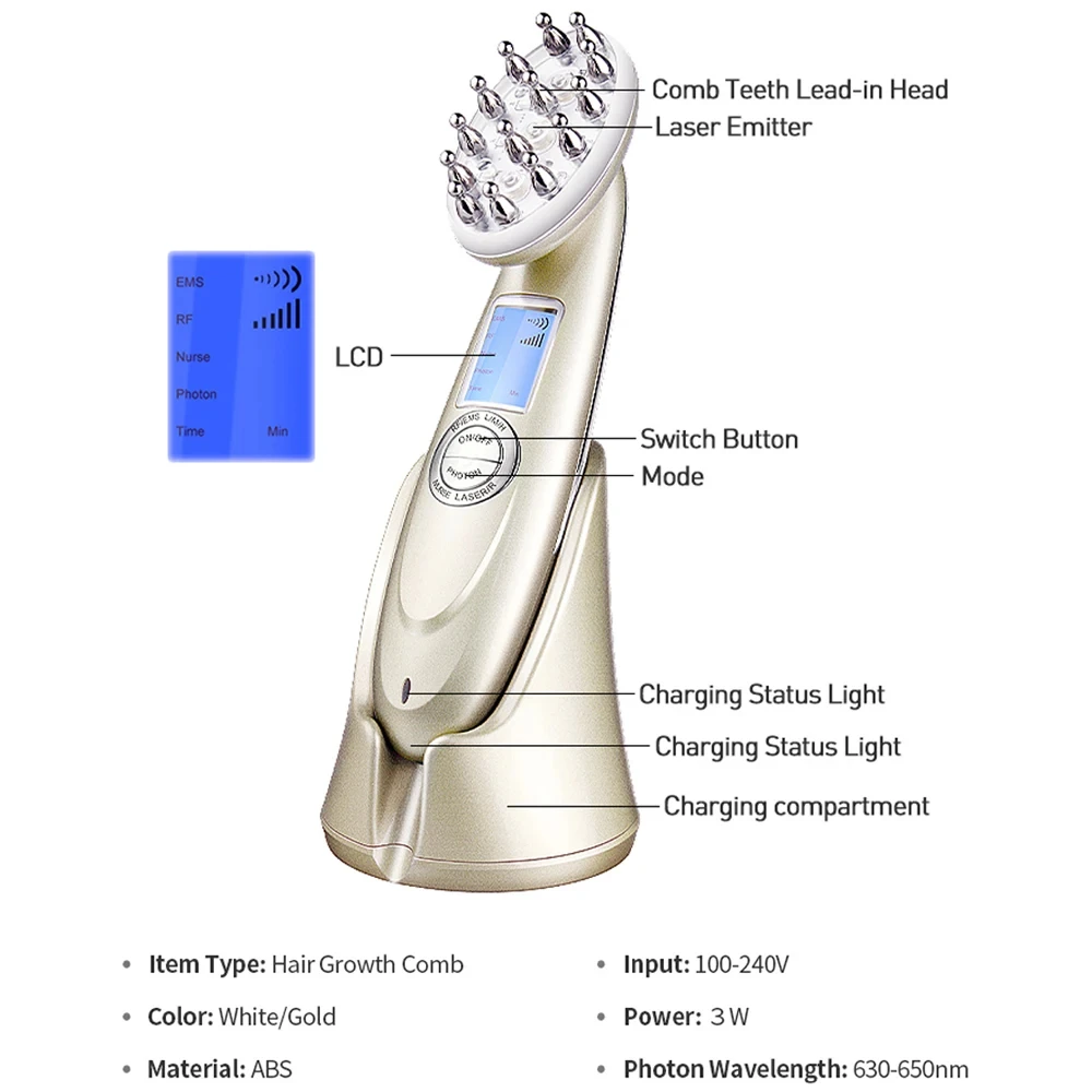 Electric Laser Hair Growth Comb Infrared EMS Vibration Massager Red Light Hair Care Hair Loss Treatment Hair Regrowth Machine